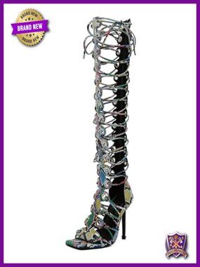 Peep Toe Gladiator Heeled Sandals Lace Up Over the Knee Bootie 4.3" Heel